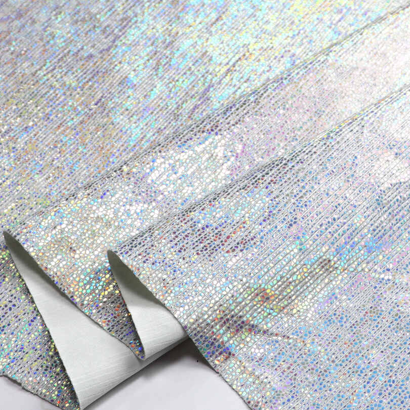 Metallic Crackle Iridescent Shoes Bags PU Faux Leather Fabric